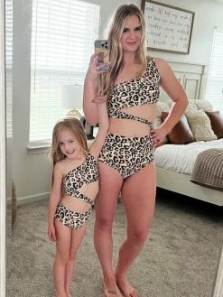 Sydney So Sweet Mommy & Me & Family Swim Mommy And Me Swim - Cheetah Cutout One Shoulder Matching One Piece