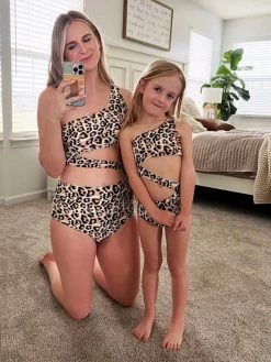Sydney So Sweet Mommy & Me & Family Swim Mommy And Me Swim - Cheetah Cutout One Shoulder Matching One Piece