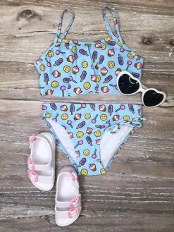 Sydney So Sweet Emoji Treats Girls' Two Piece Swim Flounce Bikini Swimsuit
