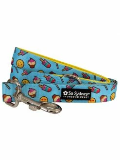 Sydney So Sweet Emojis & Treats Blue & Yellow Fun Bright Unique Dog Leash