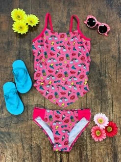Sydney So Sweet Emoji Summer Fun Girls Swim Two Piece Tiered Tankini Swimsuit