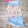 Sydney So Sweet End Of The Rainbow Blue Polka Dot Ruffle Girls Shorts Outfit