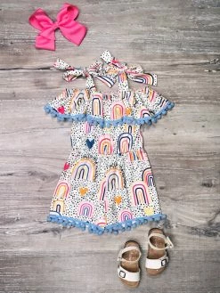 Sydney So Sweet End Of The Rainbow Blue Polka Dot Tie Strap Girls Shorts Romper