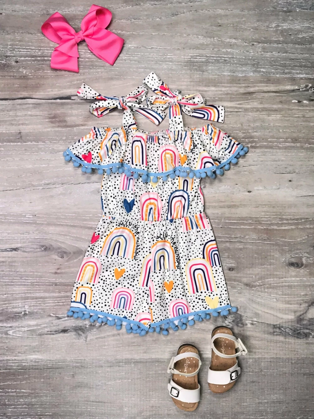 Sydney So Sweet End Of The Rainbow Blue Polka Dot Tie Strap Girls Shorts Romper 1 Sydney So Sweet End Of The Rainbow Blue Polka Dot Tie Strap Girls Shorts Romper