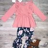 Sydney So Sweet Everyday Is For Flowers Pink & Navy Floral Ruffle Girls Boutique Outfit 2 Piece Pants Outfits