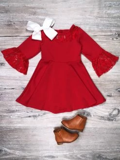 Sydney So Sweet Fancy Red Lace Bow Back Flare Girls Dress