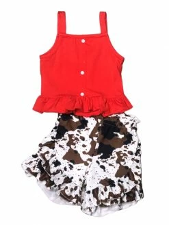 Sydney So Sweet Farm Red Cow Hide Print Peplum Tank Ruffle Girls Shorts Outfit New Arrivals