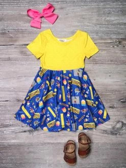 Sydney So Sweet First Day Of School Bus & Supplies Yellow Skater Girls Back To School Dress New Arrivals
