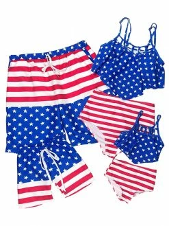 Sydney So Sweet Flag Red & Blue Patriotic Matching 4th Of July Family Swimsuits