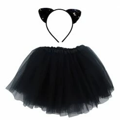 Sydney So Sweet Adult Black Cat Costume - Tutu Skirt & Flip Sequin Headband Set For Adult Or Plus Size
