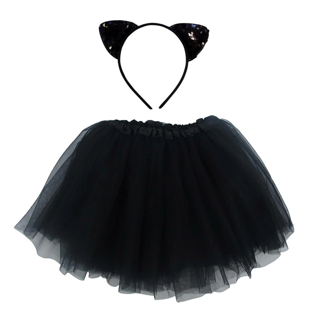 Sydney So Sweet Adult Black Cat Costume - Tutu Skirt & Flip Sequin Headband Set For Adult Or Plus Size 1 Sydney So Sweet Adult Black Cat Costume - Tutu Skirt & Flip Sequin Headband Set For Adult Or Plus Size