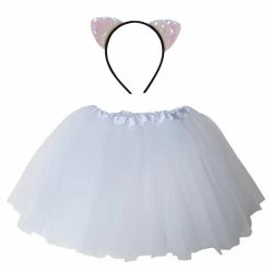 Sydney So Sweet Girls White Cat Costume - Complete Kids Costume Set With Tutu & Flip Sequin Cat Ears Headband