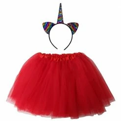 Sydney So Sweet Adult Rainbow Red Unicorn Costume - Tutu Skirt & Flip Sequin Headband Horn Set For Adult Or Plus Size