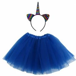 Sydney So Sweet Costumes For Kids Girls Rainbow Royal Blue Unicorn Costume - Complete Kids Costume Set With Tutu & Flip Sequin Unicorn Headband Horn
