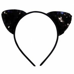 Sydney So Sweet Costumes For Kids Flip Sequin Black Cat Girls Headband Ears, Kid Or Adult Size Costume Accessories