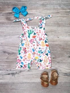 Sydney So Sweet Floral Ivy Tie Strap Girls Baby Romper Baby Boutique