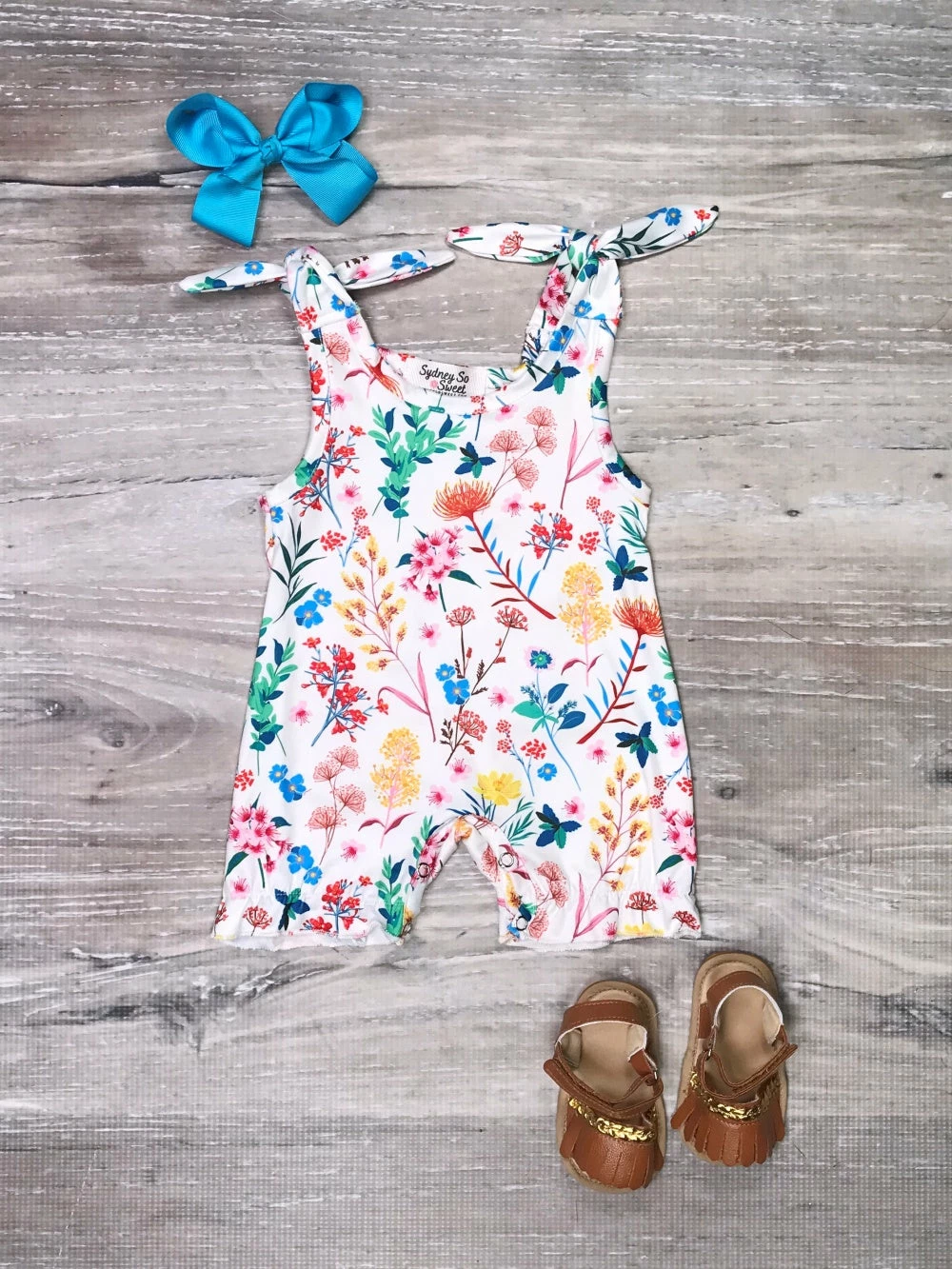 Sydney So Sweet Floral Ivy Tie Strap Girls Baby Romper Baby Boutique 1 Sydney So Sweet Floral Ivy Tie Strap Girls Baby Romper Baby Boutique