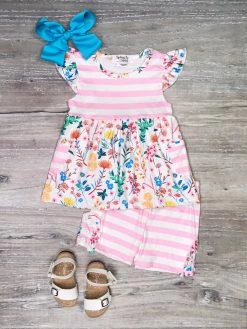 Sydney So Sweet Floral Ivy Colorful Stripe Girls Shorts Outfit