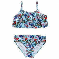 Sydney So Sweet Emoji Rainbow Swim Girls Two Piece Flounce Bikini Swimsuit