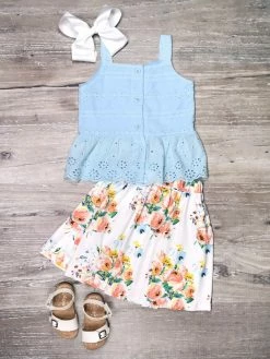Sydney So Sweet Flower Market Blue Floral Ruffle Girls Skirt Outfit New Arrivals