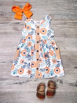 Sydney So Sweet Flower Power Blue & Orange Summer Girls Tank Dress New Arrivals