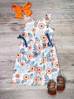Sydney So Sweet Flower Power Blue & Orange Girls Jumpsuit