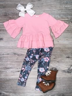 Sydney So Sweet 2 Piece Pants Outfits Flowers Are Always A Good Idea Pink Flare Sleeve Ruffle Girls Outfit