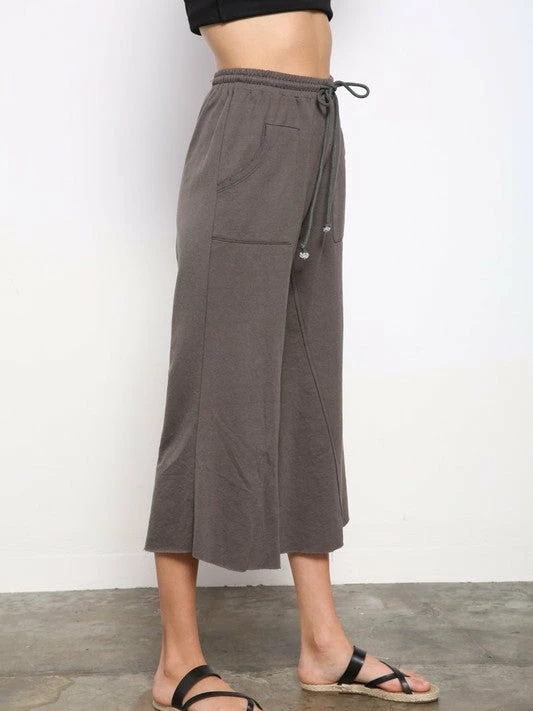 Sydney So Sweet Women's Clothing French Terry Side Pocketed Wide Leg Coulotte Pants Stone Gray 3 Sydney So Sweet Women's Clothing French Terry Side Pocketed Wide Leg Coulotte Pants Stone Gray