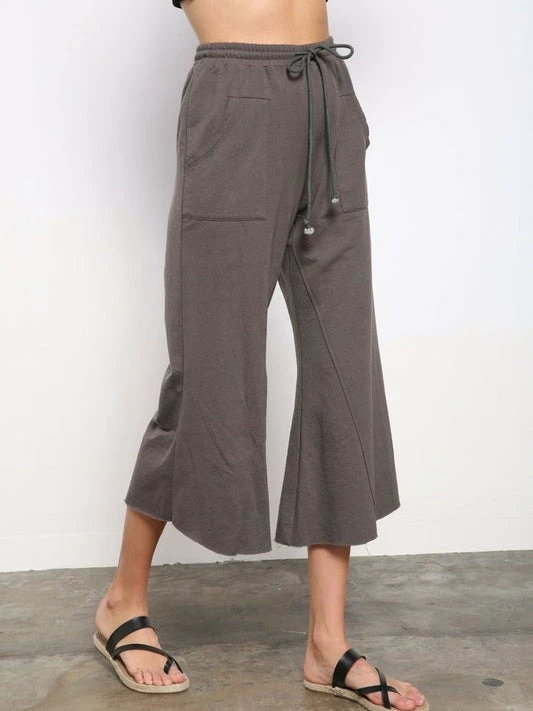 Sydney So Sweet Women's Clothing French Terry Side Pocketed Wide Leg Coulotte Pants Stone Gray 4 Sydney So Sweet Women's Clothing French Terry Side Pocketed Wide Leg Coulotte Pants Stone Gray