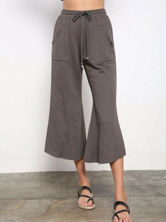 Sydney So Sweet Women's Clothing French Terry Side Pocketed Wide Leg Coulotte Pants Stone Gray 1 Sydney So Sweet Women's Clothing French Terry Side Pocketed Wide Leg Coulotte Pants Stone Gray