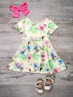 Sydney So Sweet Frog Princess Yellow Floral Girls Skater Dress