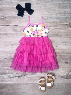 Sydney So Sweet Fuchsia Floral Tiered Chiffon Tulle Ruffle Girls Dress New Arrivals
