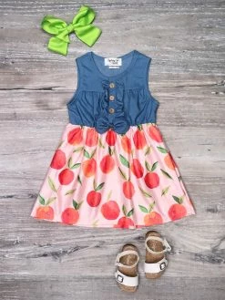 Sydney So Sweet Georgia Peach Ruffle Chambray Tank Girls Summer Dress