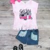Sydney So Sweet Get Lost Camping RV Pink Tie Dye Fringe Denim Girls Shorts Outfit New Arrivals