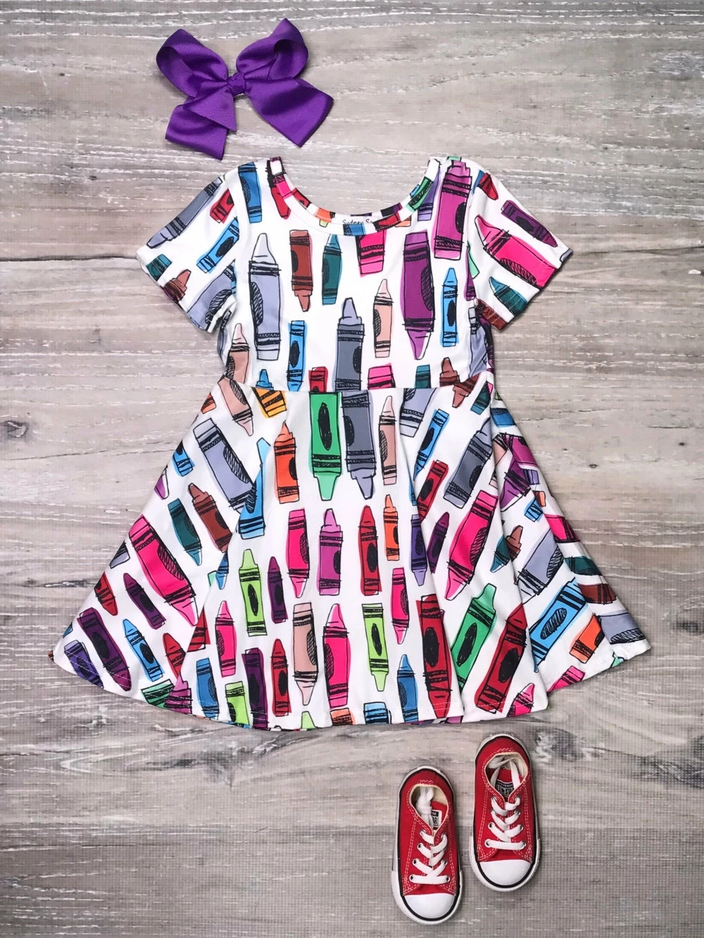 Sydney So Sweet New Arrivals Get Your Cray On Short Sleeve Girls Back To School Crayon Skater Dress 2 Sydney So Sweet New Arrivals Get Your Cray On Short Sleeve Girls Back To School Crayon Skater Dress