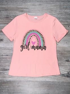 Sydney So Sweet Girl Mama Boho Rainbow Cheetah Blush Womens Top T-Shirts & Tops