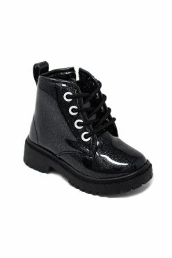 Sydney So Sweet Footwear Black Glitter Lace Up Girls Combat Boots