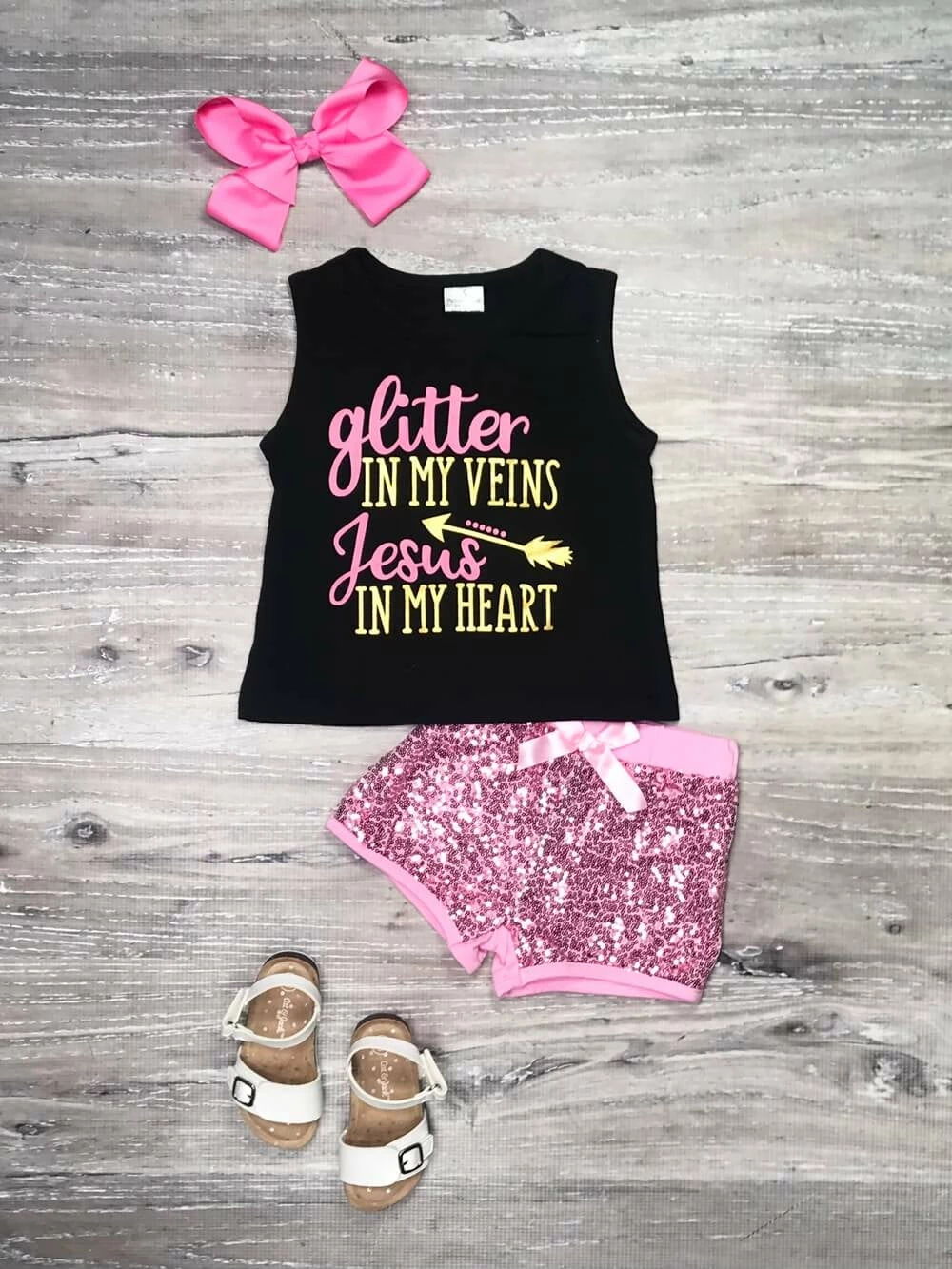 Sydney So Sweet Glitter Veins Jesus Heart Pink Sequin Girls Shorts Outfit New Arrivals 1 Sydney So Sweet Glitter Veins Jesus Heart Pink Sequin Girls Shorts Outfit New Arrivals
