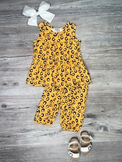 Sydney So Sweet Animal Print Golden Gal Cheetah Ruffle Pom Tank & Capri Girls Outfit