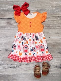 Sydney So Sweet Gone Country Gingham Red & Orange Flutter Girls Dress New Arrivals