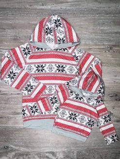 Sydney So Sweet Mommy And Me - Gray & Red Fair Isle Snowflake Hooded Matching Sweatshirt