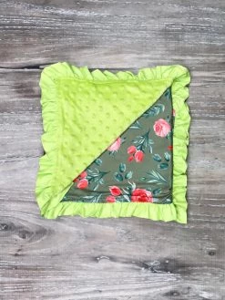 Sydney So Sweet New Arrivals Green Garden Floral Rose Toddler Or Baby Minky Dot Blanket