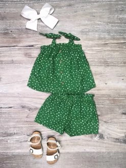 Sydney So Sweet Green Polka Dot Tie Strap Girls Shorts Outfit New Arrivals