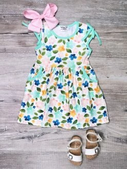 Sydney So Sweet New Arrivals Grow With The Flow Blue & Green Floral Girls Dress
