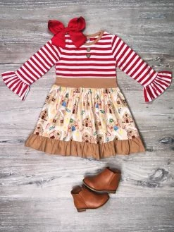 Sydney So Sweet Gumdrop Gingerbread Houses Red Stripe Girls Christmas Dress Dresses & Skirt Sets