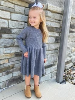 Sydney So Sweet Gray Knit Girls Ribbed Knit Sweater Dress Dresses & Skirt Sets 7 Sydney So Sweet Gray Knit Girls Ribbed Knit Sweater Dress Dresses & Skirt Sets