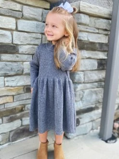 Sydney So Sweet Gray Knit Girls Ribbed Knit Sweater Dress Dresses & Skirt Sets