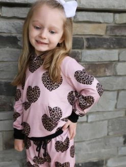 Sydney So Sweet My Heart Belongs To Cheetah Pink Hooded Girls Jogger Outfit