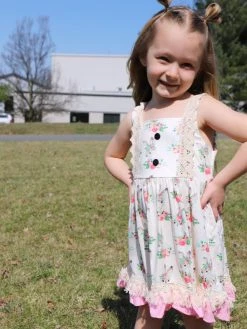 Sydney So Sweet Dresses & Skirt Sets Rabbit Rose Ruffle Pink Lace Girls Tank Dress