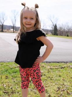 Sydney So Sweet Perfect Pink Cheetah Distressed Ruffle Girls Capri Outfit On Wednesday, We Wear Pink